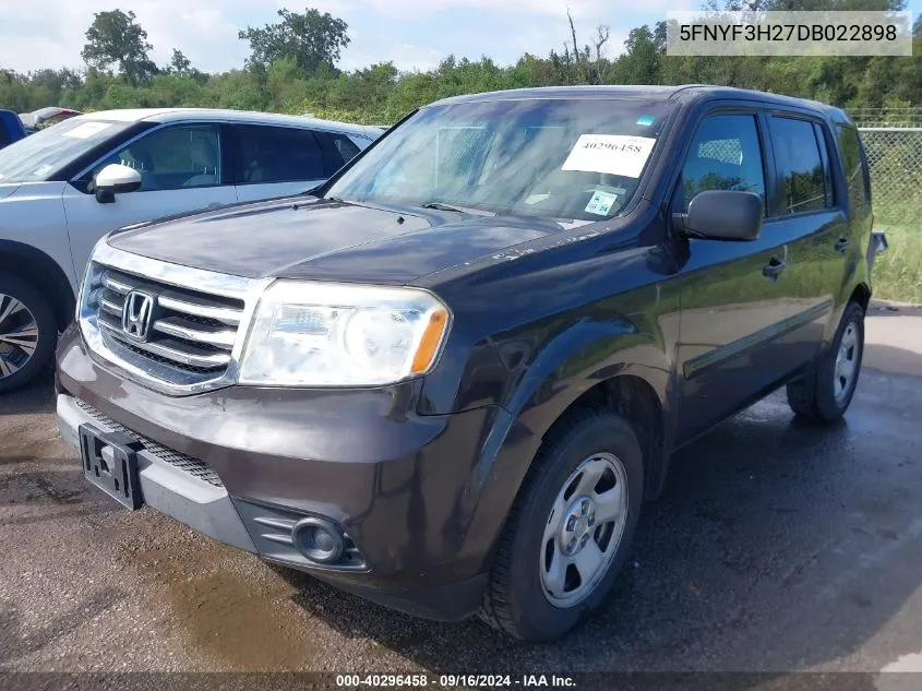 2013 Honda Pilot Lx VIN: 5FNYF3H27DB022898 Lot: 40296458