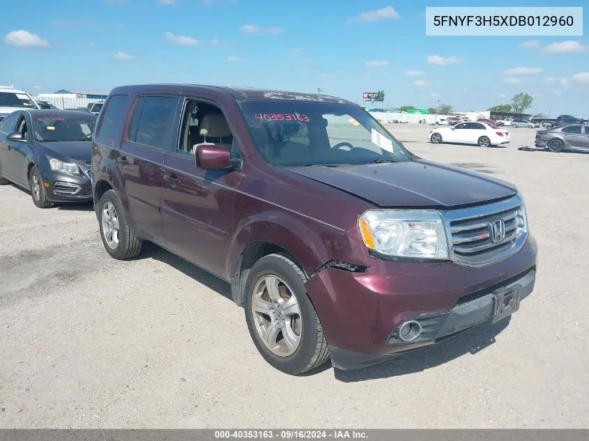 2013 Honda Pilot Exl VIN: 5FNYF3H5XDB012960 Lot: 40353163