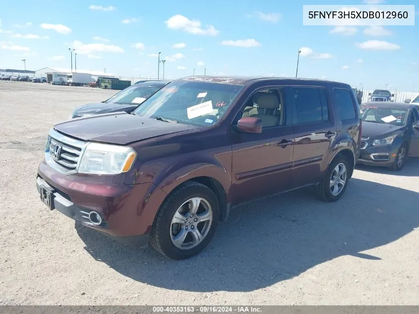 2013 Honda Pilot Exl VIN: 5FNYF3H5XDB012960 Lot: 40353163