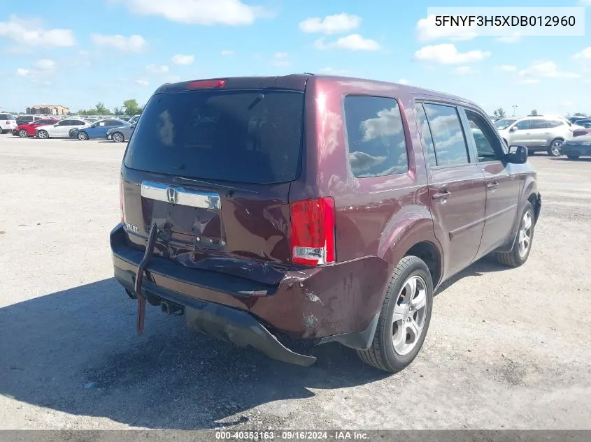 5FNYF3H5XDB012960 2013 Honda Pilot Exl