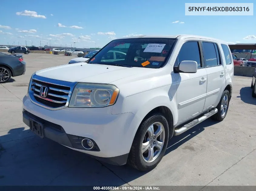 2013 Honda Pilot Ex-L VIN: 5FNYF4H5XDB063316 Lot: 40355364