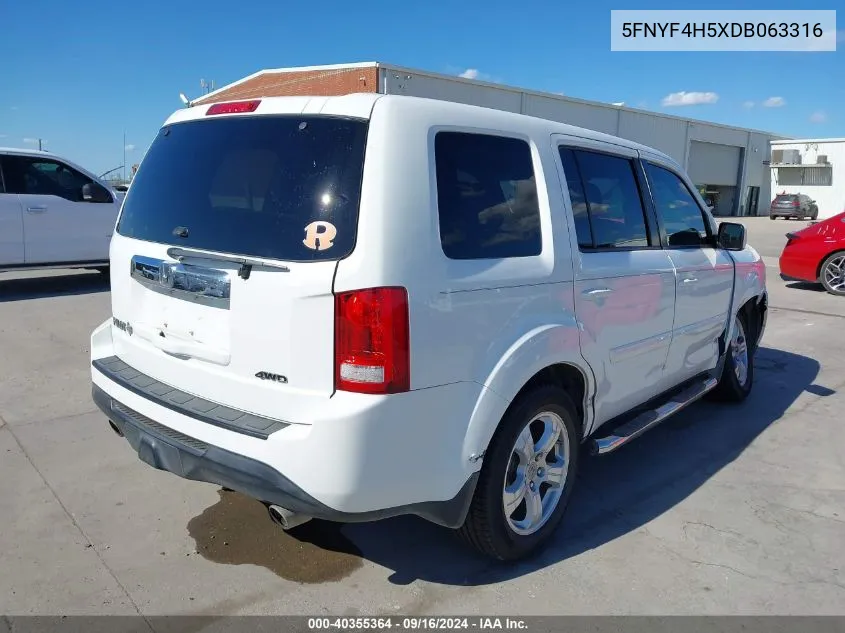 2013 Honda Pilot Ex-L VIN: 5FNYF4H5XDB063316 Lot: 40355364