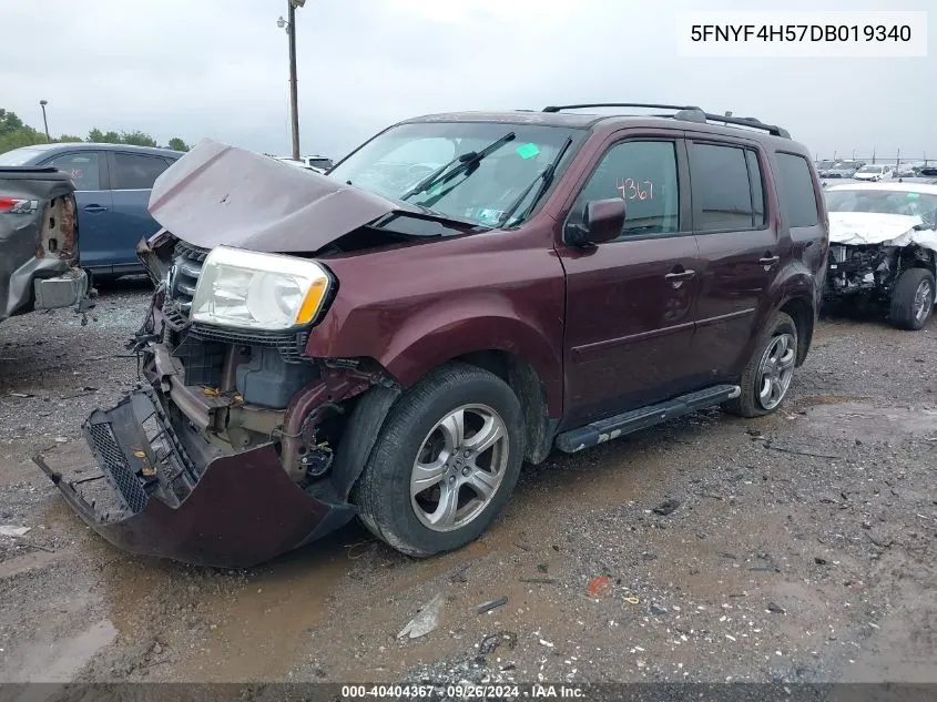 2013 Honda Pilot Exl VIN: 5FNYF4H57DB019340 Lot: 40404367