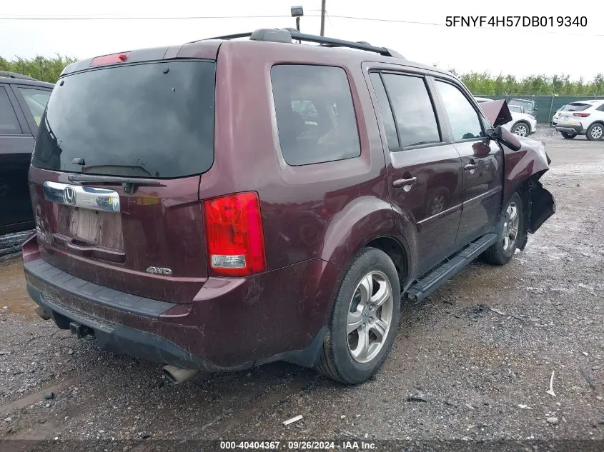 2013 Honda Pilot Exl VIN: 5FNYF4H57DB019340 Lot: 40404367