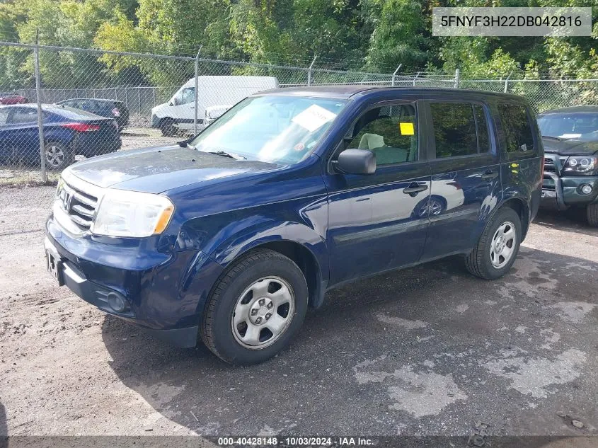 2013 Honda Pilot Lx VIN: 5FNYF3H22DB042816 Lot: 40428148