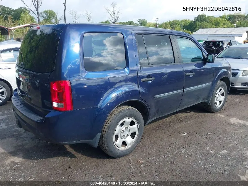 5FNYF3H22DB042816 2013 Honda Pilot Lx