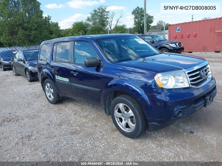 2013 Honda Pilot Lx VIN: 5FNYF4H27DB008005 Lot: 40440497