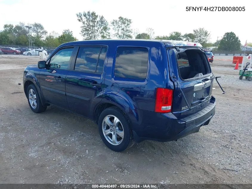 2013 Honda Pilot Lx VIN: 5FNYF4H27DB008005 Lot: 40440497