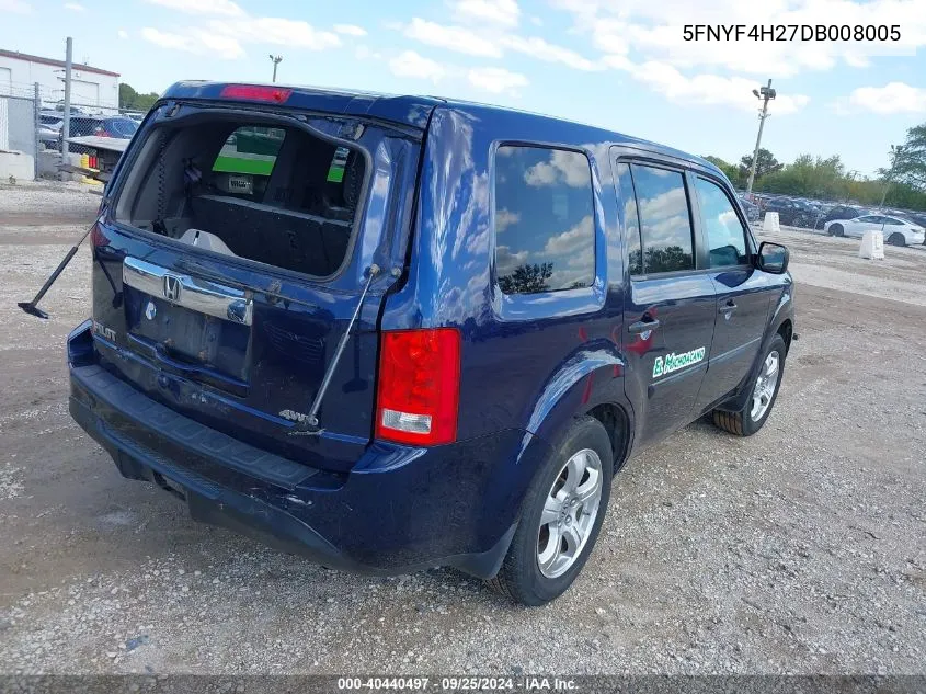 2013 Honda Pilot Lx VIN: 5FNYF4H27DB008005 Lot: 40440497