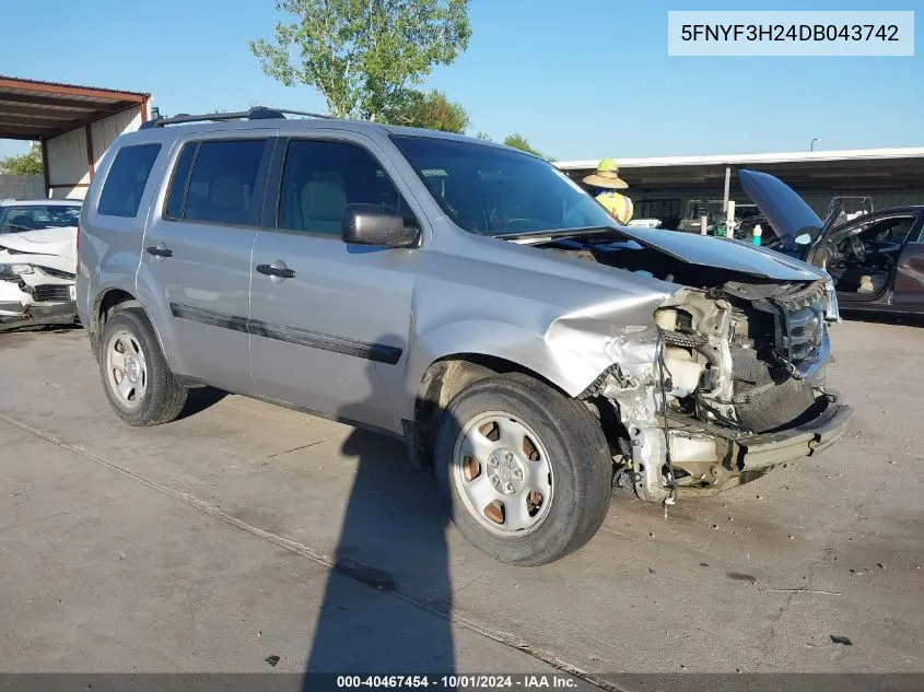 2013 Honda Pilot Lx VIN: 5FNYF3H24DB043742 Lot: 40467454