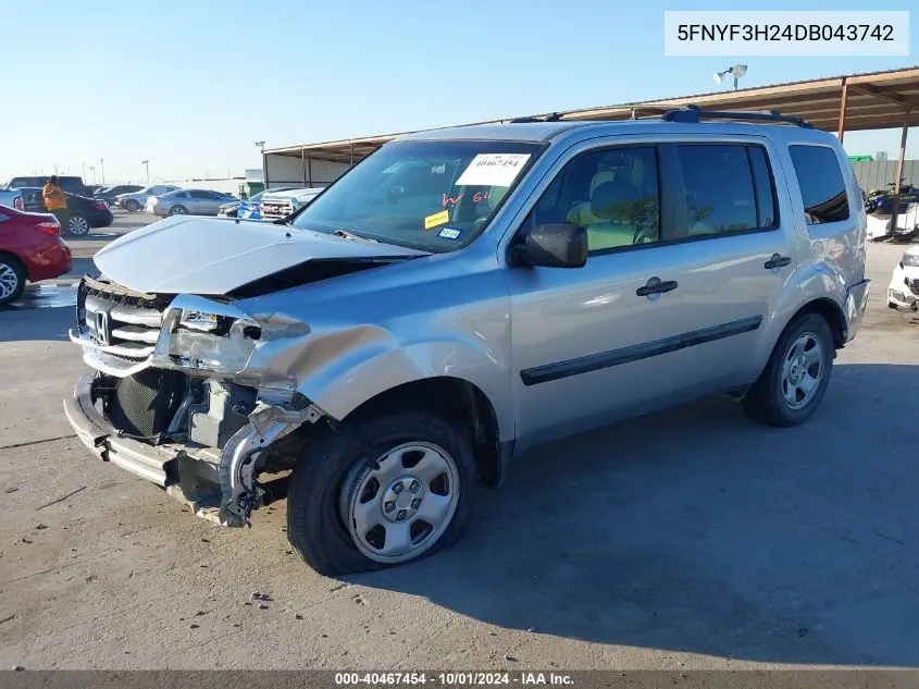 2013 Honda Pilot Lx VIN: 5FNYF3H24DB043742 Lot: 40467454