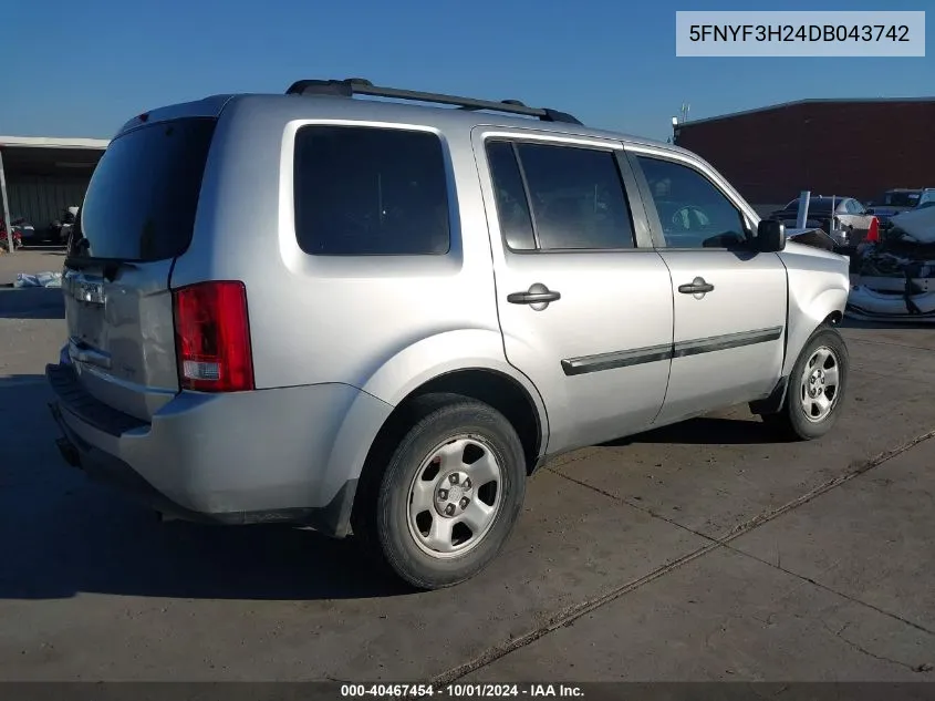 2013 Honda Pilot Lx VIN: 5FNYF3H24DB043742 Lot: 40467454