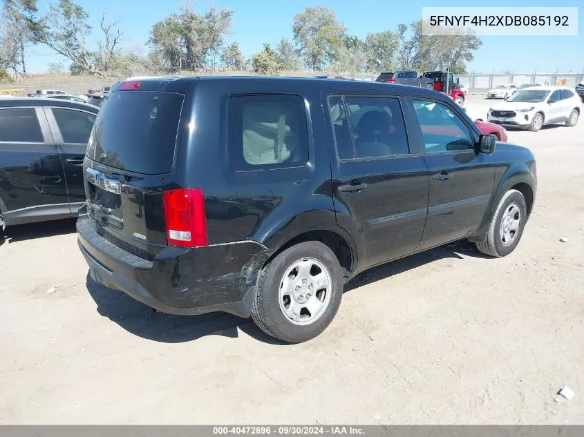 2013 Honda Pilot Lx VIN: 5FNYF4H2XDB085192 Lot: 40472896