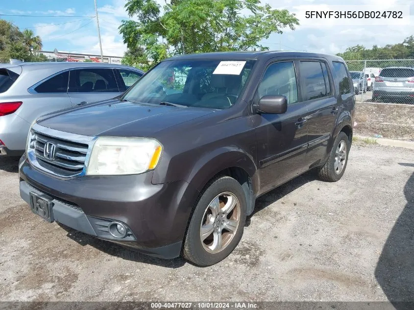 2013 Honda Pilot Ex-L VIN: 5FNYF3H56DB024782 Lot: 40477027