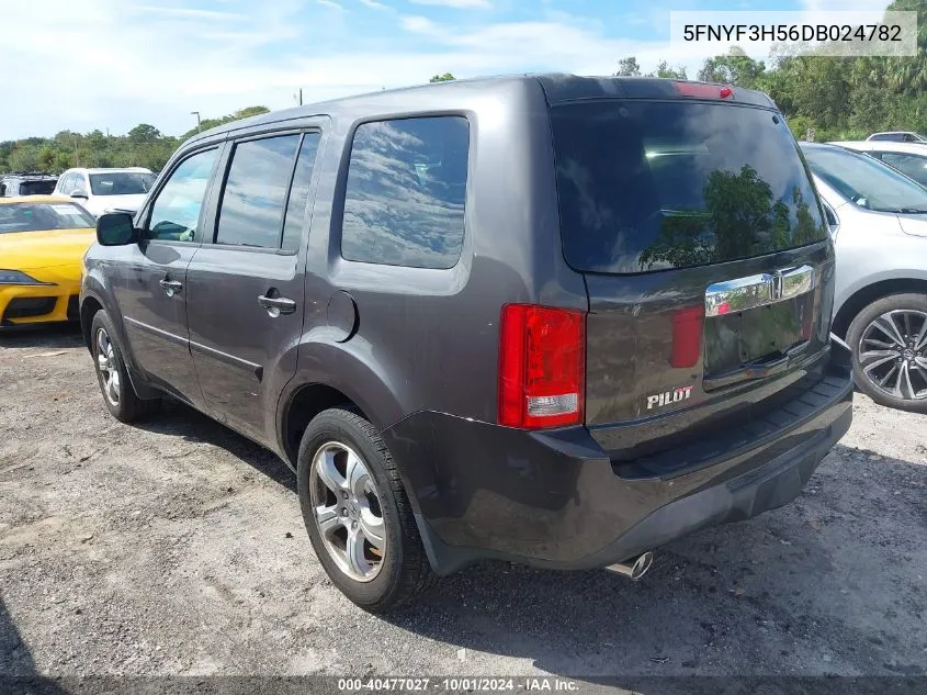 2013 Honda Pilot Ex-L VIN: 5FNYF3H56DB024782 Lot: 40477027