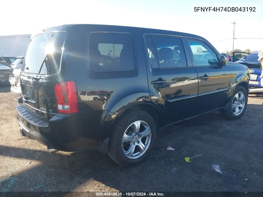 5FNYF4H74DB043192 2013 Honda Pilot Ex-L