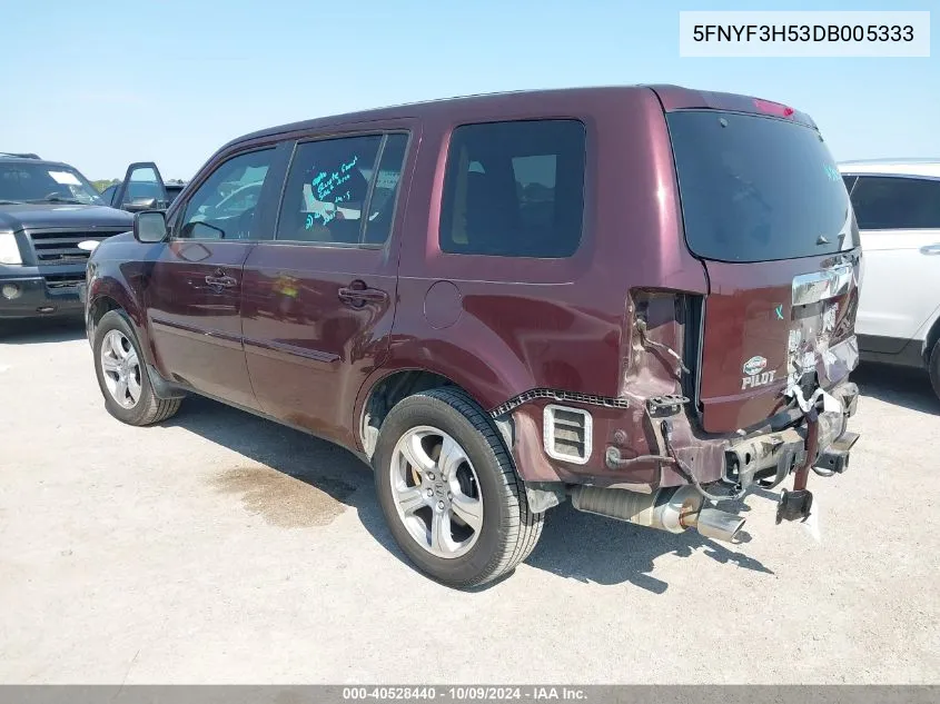 2013 Honda Pilot Exl VIN: 5FNYF3H53DB005333 Lot: 40528440