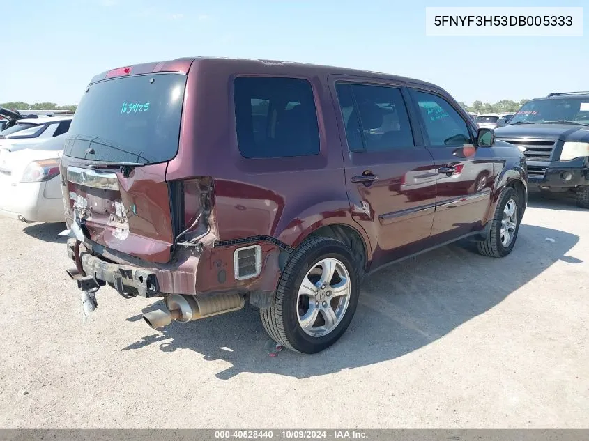 2013 Honda Pilot Exl VIN: 5FNYF3H53DB005333 Lot: 40528440