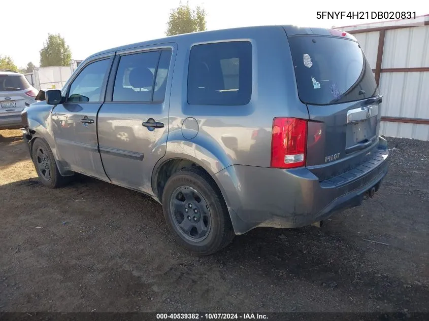 2013 Honda Pilot Lx VIN: 5FNYF4H21DB020831 Lot: 40539382