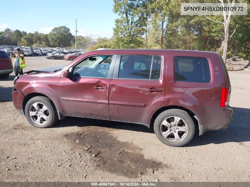 2013 Honda Pilot Ex-L VIN: 5FNYF4H5XDB010972 Lot: 40567941