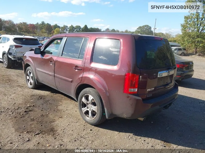 2013 Honda Pilot Ex-L VIN: 5FNYF4H5XDB010972 Lot: 40567941