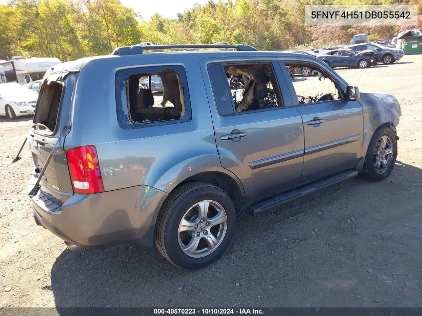 2013 Honda Pilot Ex-L VIN: 5FNYF4H51DB055542 Lot: 40570223