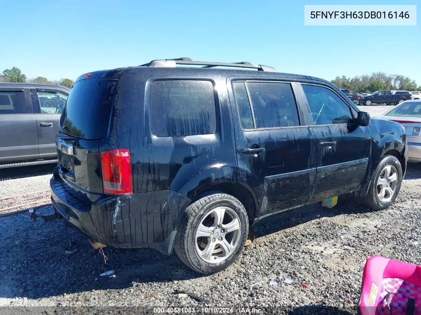 2013 Honda Pilot Ex-L VIN: 5FNYF3H63DB016146 Lot: 40581083