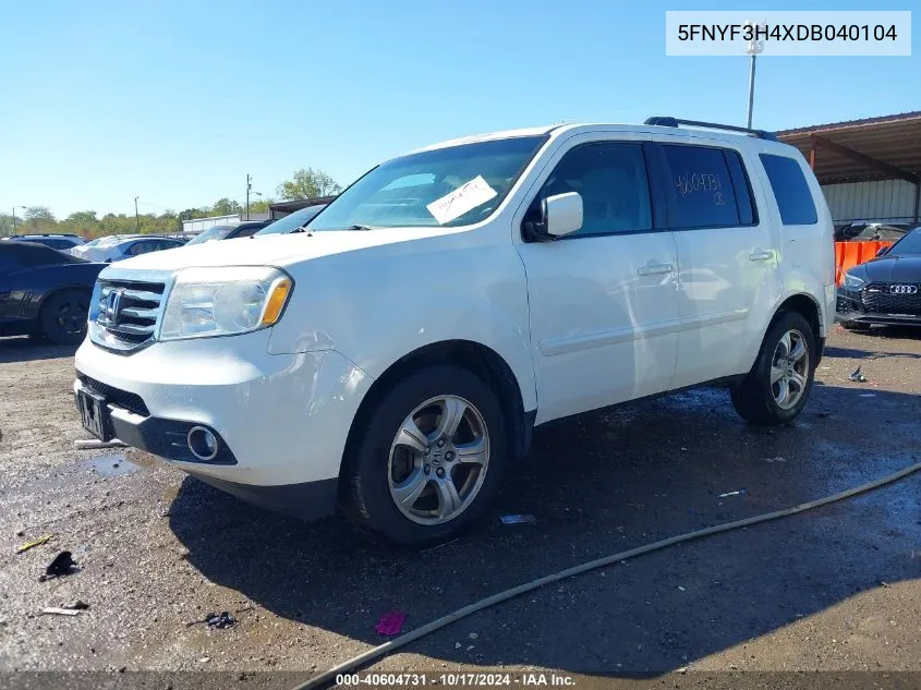 2013 Honda Pilot Ex VIN: 5FNYF3H4XDB040104 Lot: 40604731