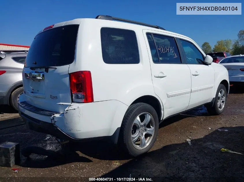 2013 Honda Pilot Ex VIN: 5FNYF3H4XDB040104 Lot: 40604731