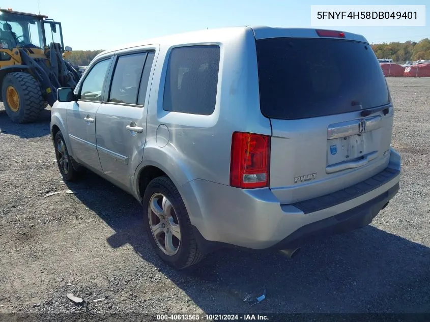 2013 Honda Pilot Ex-L VIN: 5FNYF4H58DB049401 Lot: 40613565