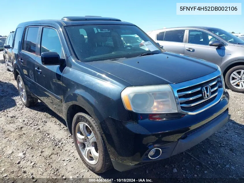 2013 Honda Pilot Ex-L VIN: 5FNYF4H52DB002106 Lot: 40635547