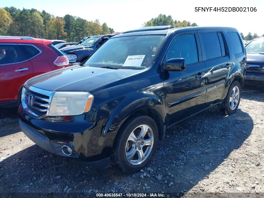 2013 Honda Pilot Ex-L VIN: 5FNYF4H52DB002106 Lot: 40635547