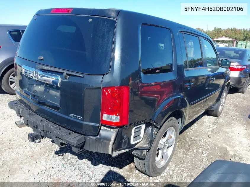 2013 Honda Pilot Ex-L VIN: 5FNYF4H52DB002106 Lot: 40635547