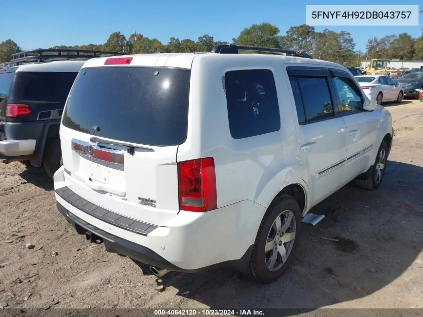 2013 Honda Pilot Touring VIN: 5FNYF4H92DB043757 Lot: 40642120