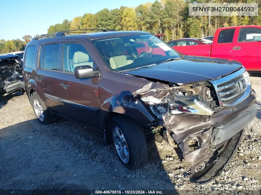 2013 Honda Pilot Lx VIN: 5FNYF3H27DB044593 Lot: 40670015