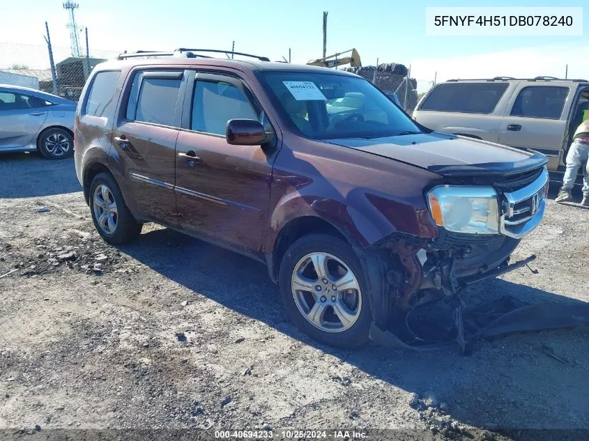 2013 Honda Pilot Ex-L VIN: 5FNYF4H51DB078240 Lot: 40694233