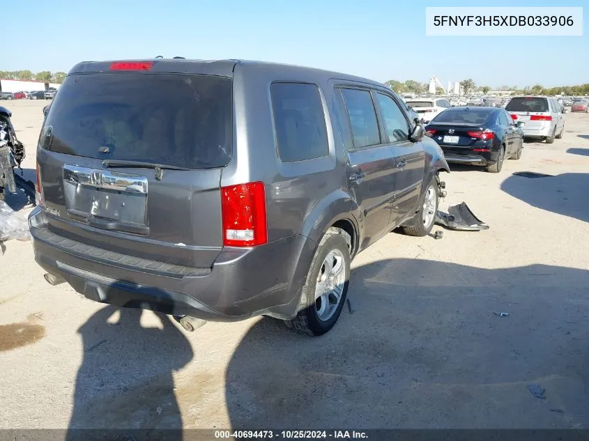 2013 Honda Pilot Ex-L VIN: 5FNYF3H5XDB033906 Lot: 40694473