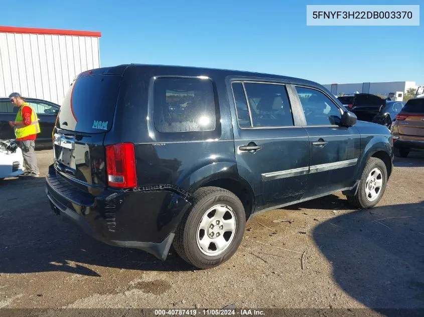 2013 Honda Pilot Lx VIN: 5FNYF3H22DB003370 Lot: 40787419