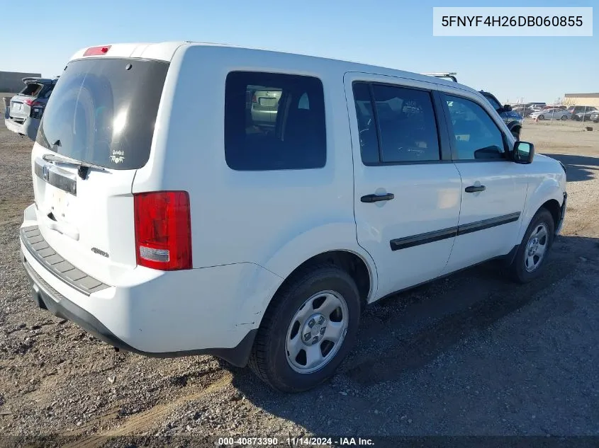 2013 Honda Pilot Lx VIN: 5FNYF4H26DB060855 Lot: 40873390