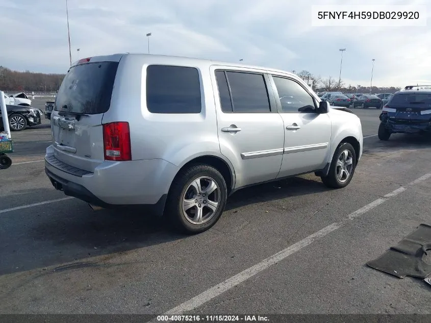 2013 Honda Pilot Ex-L VIN: 5FNYF4H59DB029920 Lot: 40875216