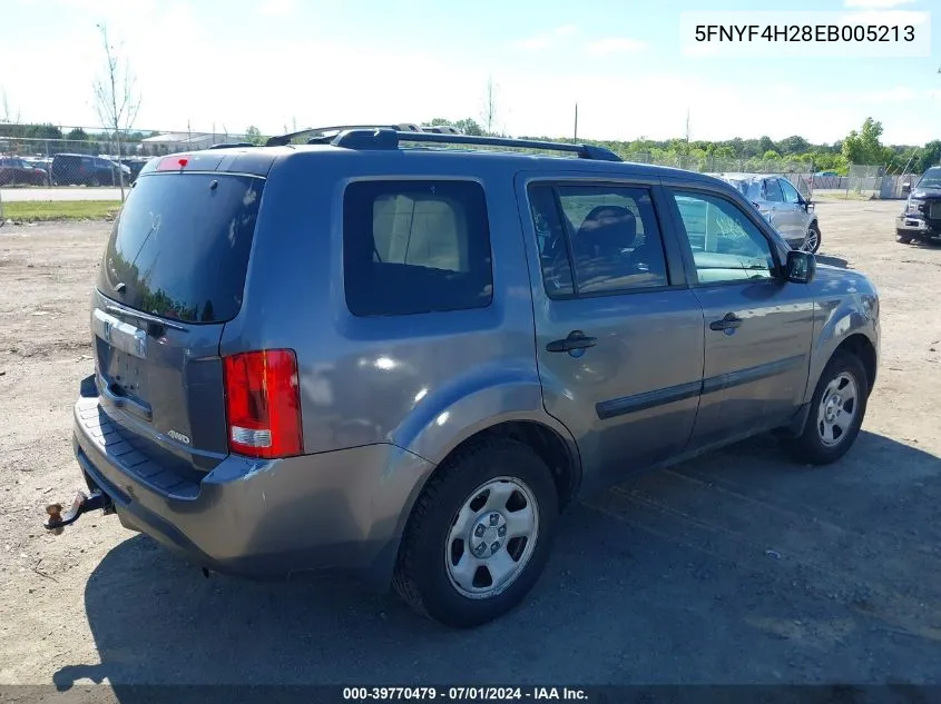 5FNYF4H28EB005213 2014 Honda Pilot Lx