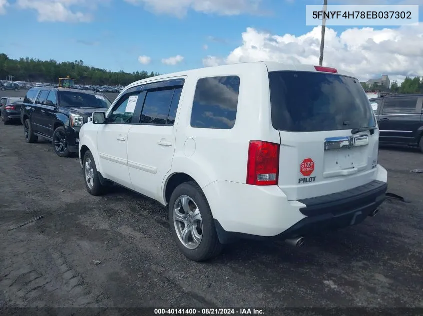 2014 Honda Pilot Ex-L VIN: 5FNYF4H78EB037302 Lot: 40141400