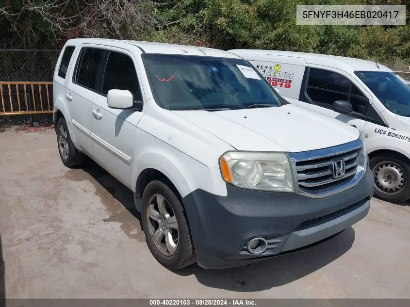 2014 Honda Pilot Ex VIN: 5FNYF3H46EB020417 Lot: 40220103