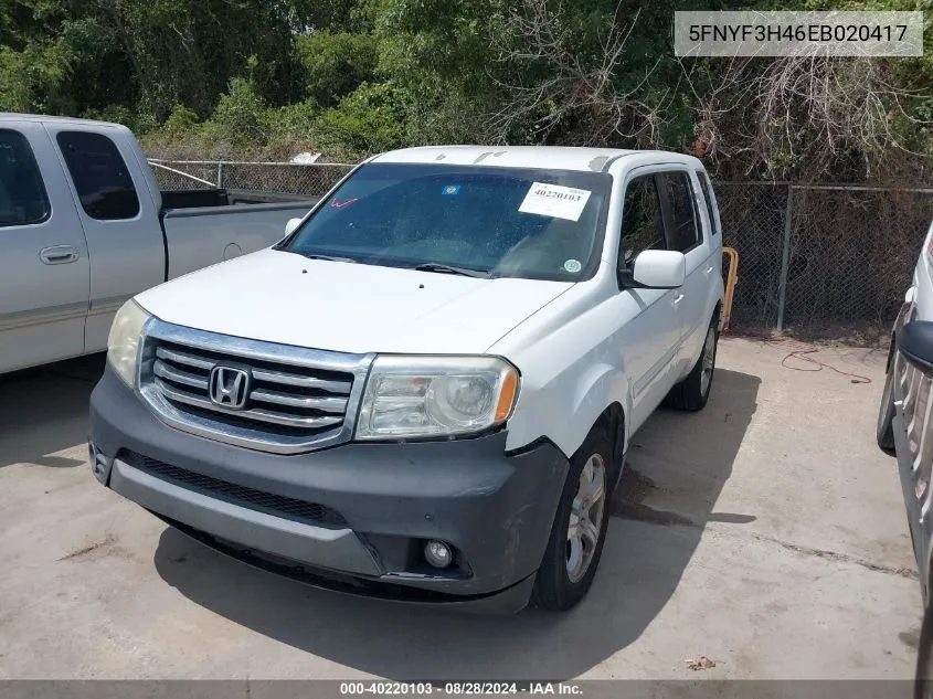 2014 Honda Pilot Ex VIN: 5FNYF3H46EB020417 Lot: 40220103