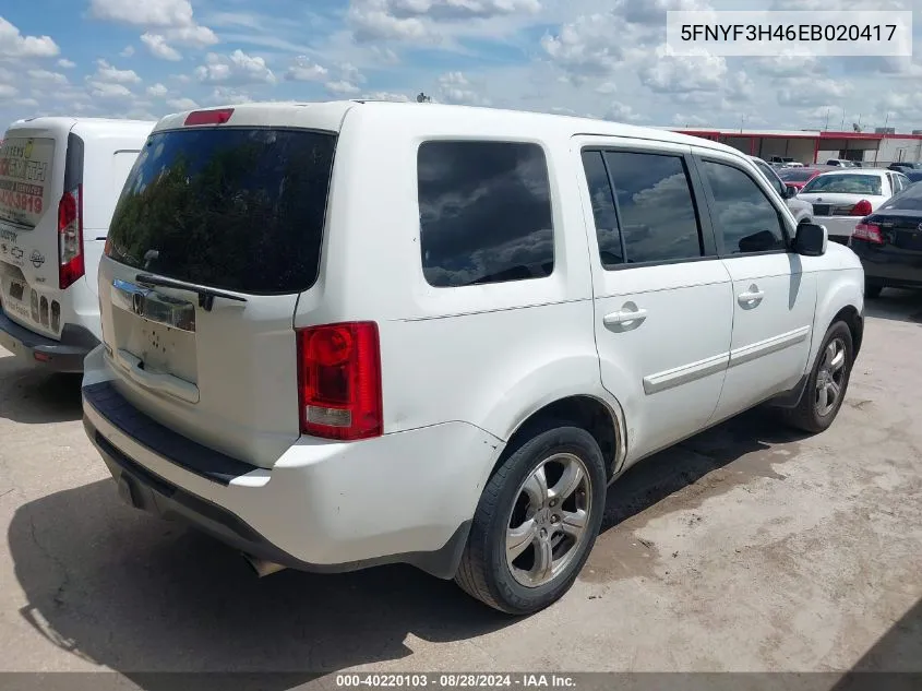 2014 Honda Pilot Ex VIN: 5FNYF3H46EB020417 Lot: 40220103