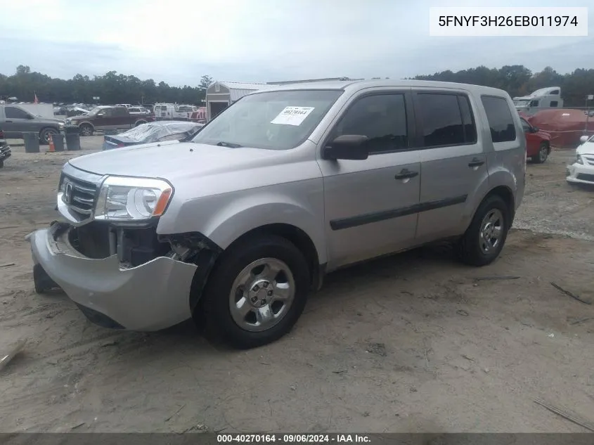 2014 Honda Pilot Lx VIN: 5FNYF3H26EB011974 Lot: 40270164