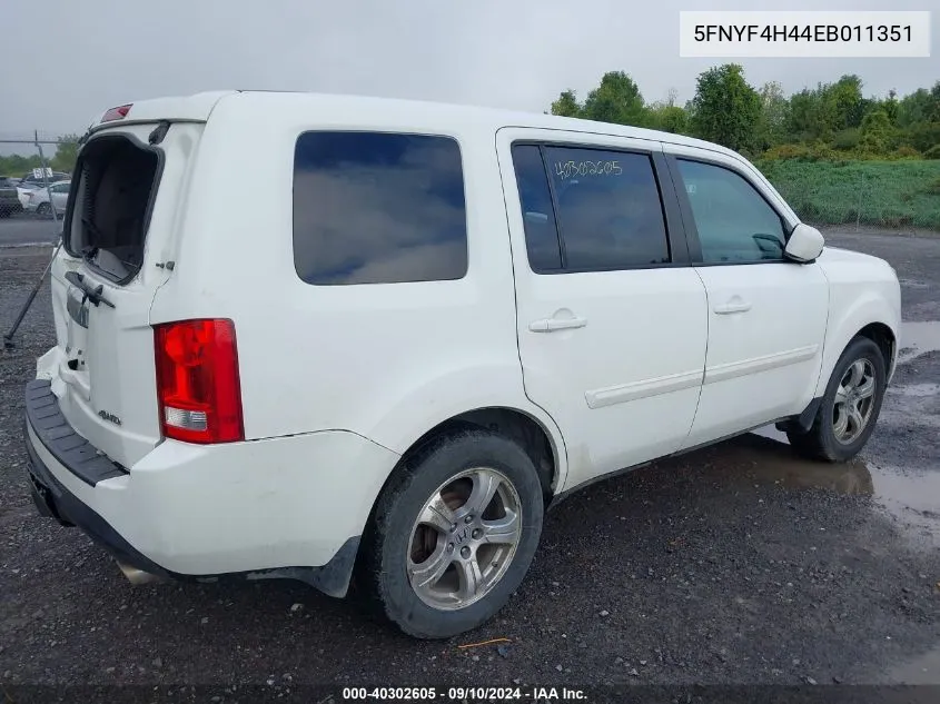 2014 Honda Pilot Ex VIN: 5FNYF4H44EB011351 Lot: 40302605