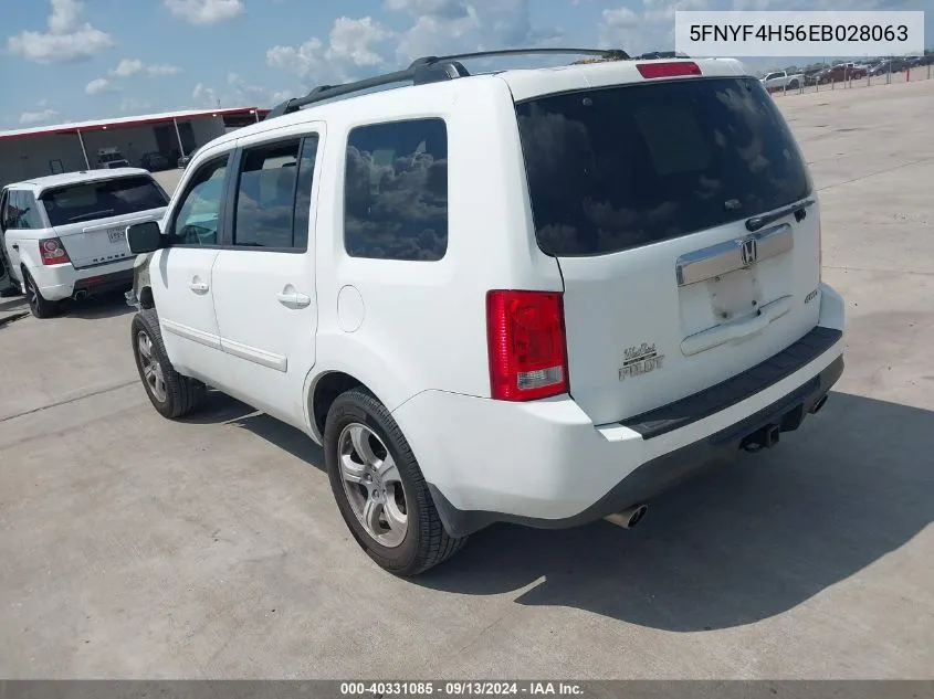 2014 Honda Pilot Ex-L VIN: 5FNYF4H56EB028063 Lot: 40331085