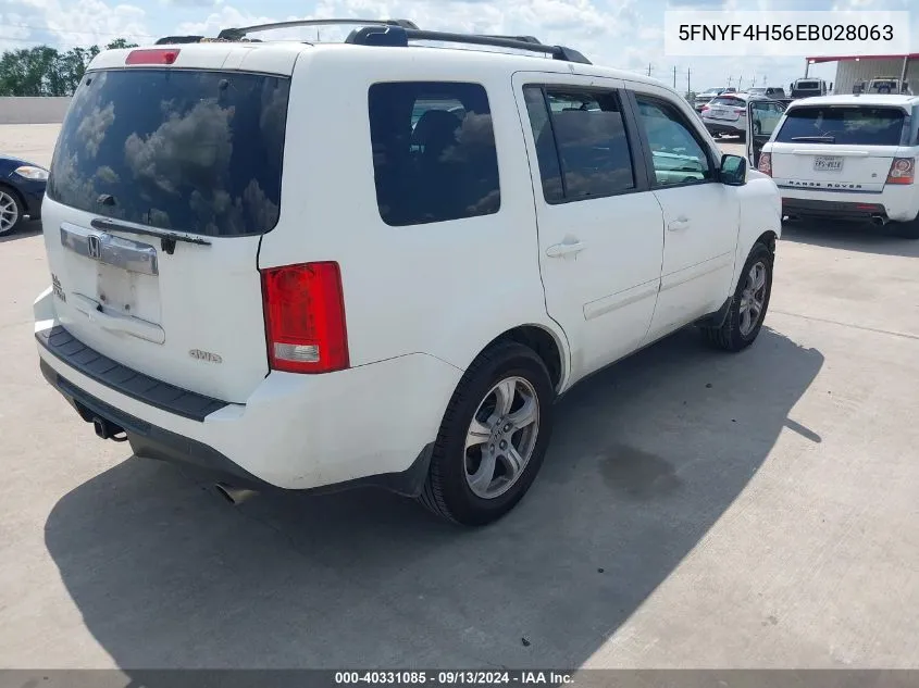 2014 Honda Pilot Ex-L VIN: 5FNYF4H56EB028063 Lot: 40331085