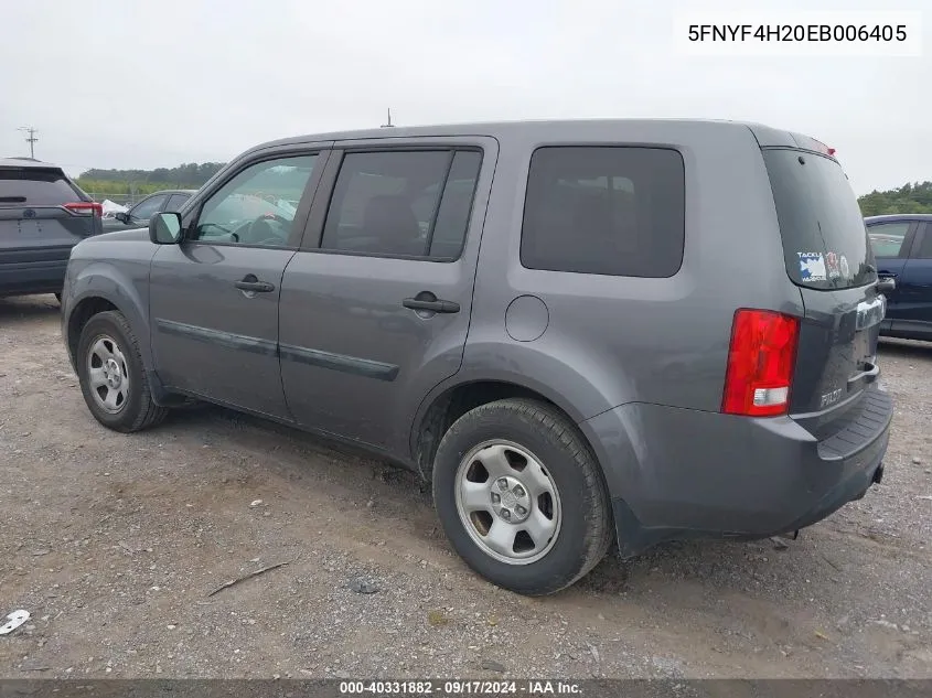 2014 Honda Pilot Lx VIN: 5FNYF4H20EB006405 Lot: 40331882